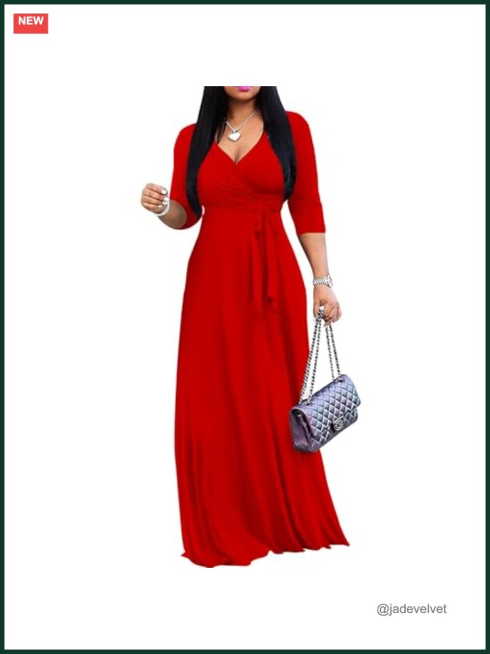 Plus Size Wrap Maxi Dress V-Neck 3/4 Sleeve Summer